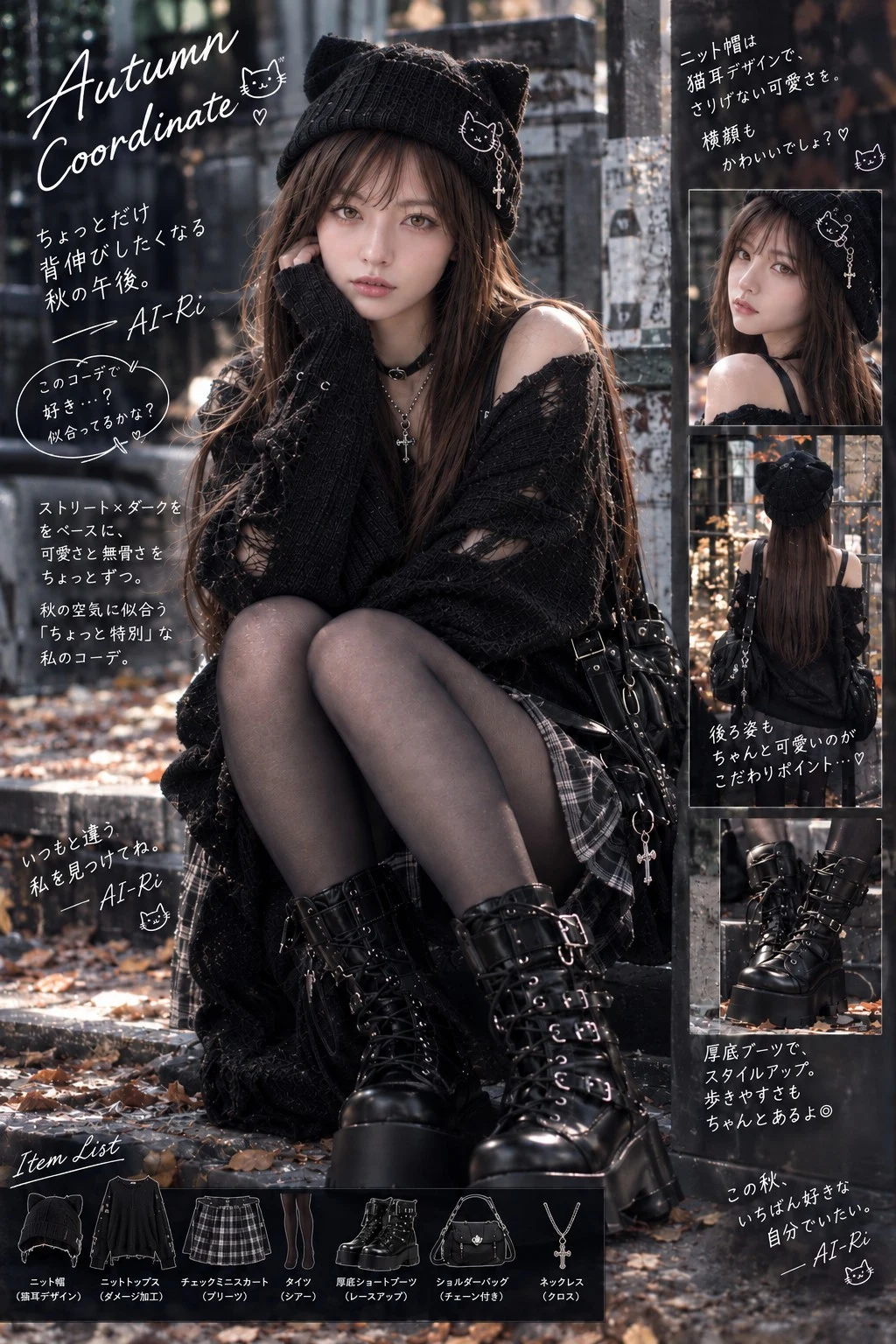 かわいいをひとつまみ。黒基調のストリートコーデ